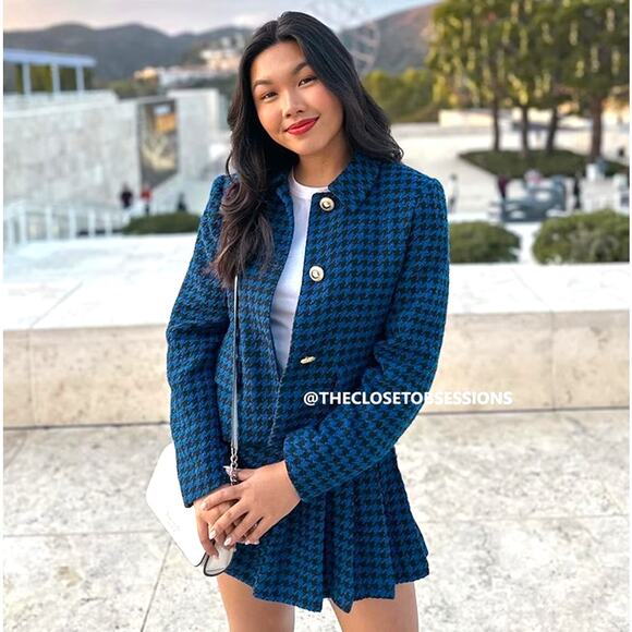ZARA Blogger Fave Blue Houndstooth Blazer & Skort Co-Ord Set NWT - Picture 11 of 16